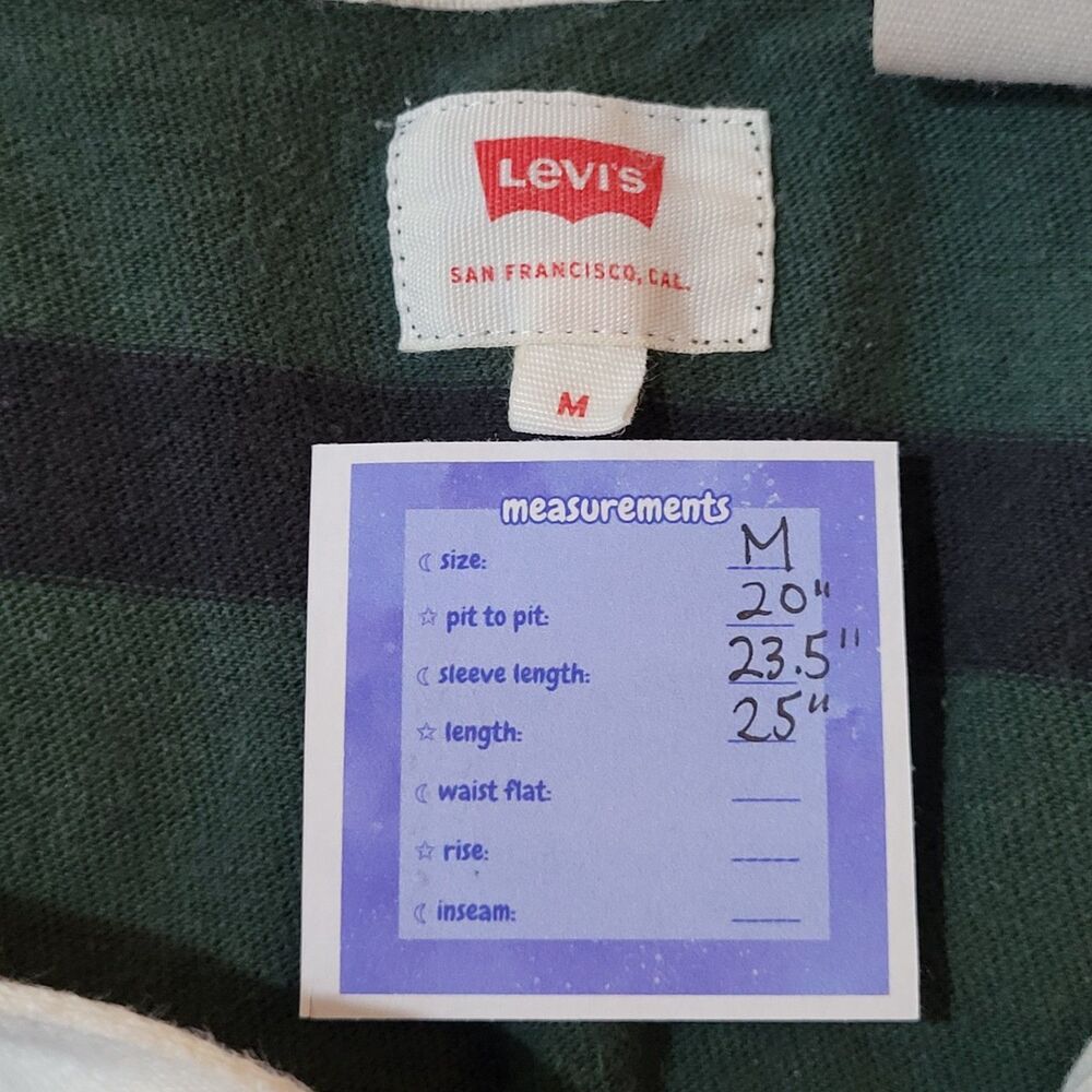 LEVIS Green & Black Striped Rugby Polo Shirt Size M Classic Retro Cotton Preppy - Picture 3 of 7